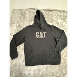 CAT Men's Black Hooded Pullover Hoodie Graphic Print Size XL Drawstring EUC